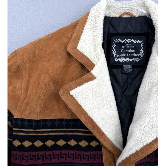 Casual Outfitters Unisex Vintage 90s Suede Leather Southwestern Aztec Jacket - Picture 6 of 9
